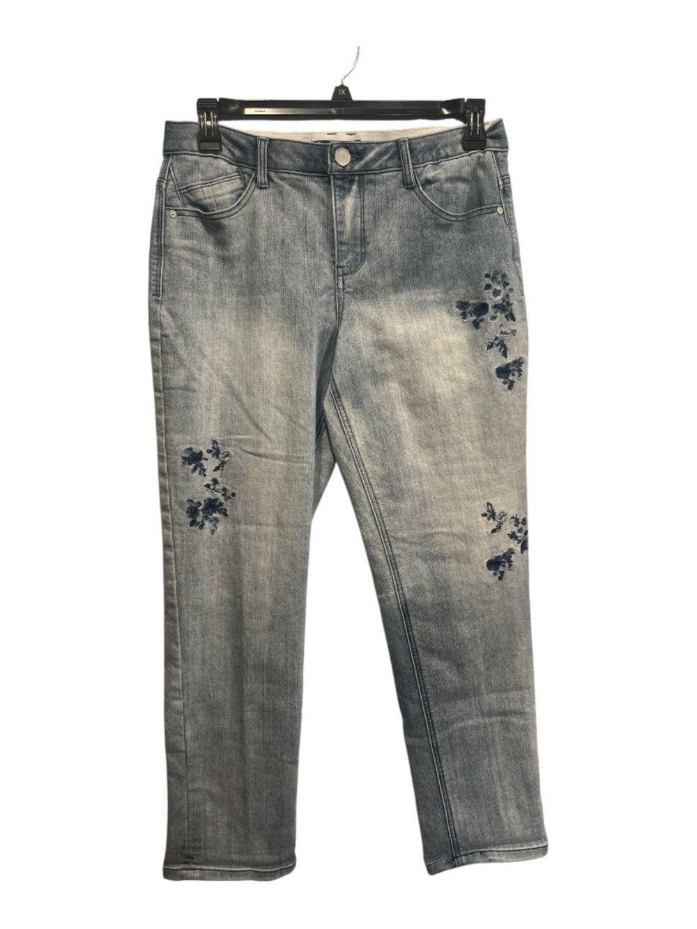 Democracy Light blue  Straight Leg Jeans with Navy Floral Embroidery size 10
